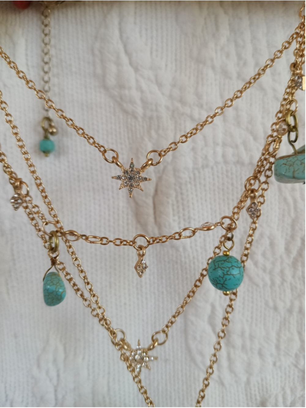 Inlaid Yak Bone Pendant on Layered Gold Plated chain Turquoise howlite red coral - Picture 3 of 11